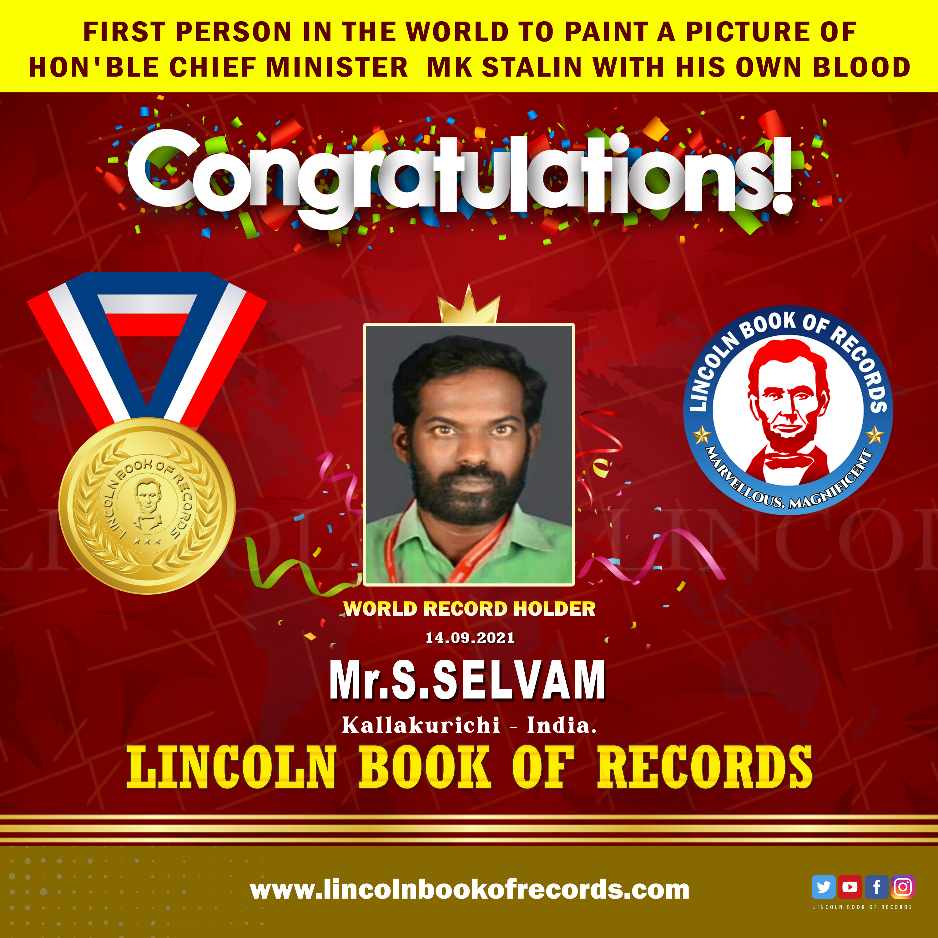 first person in the world to paint a picture of  hon'ble Chief Minister  MK Stalin with his own blood