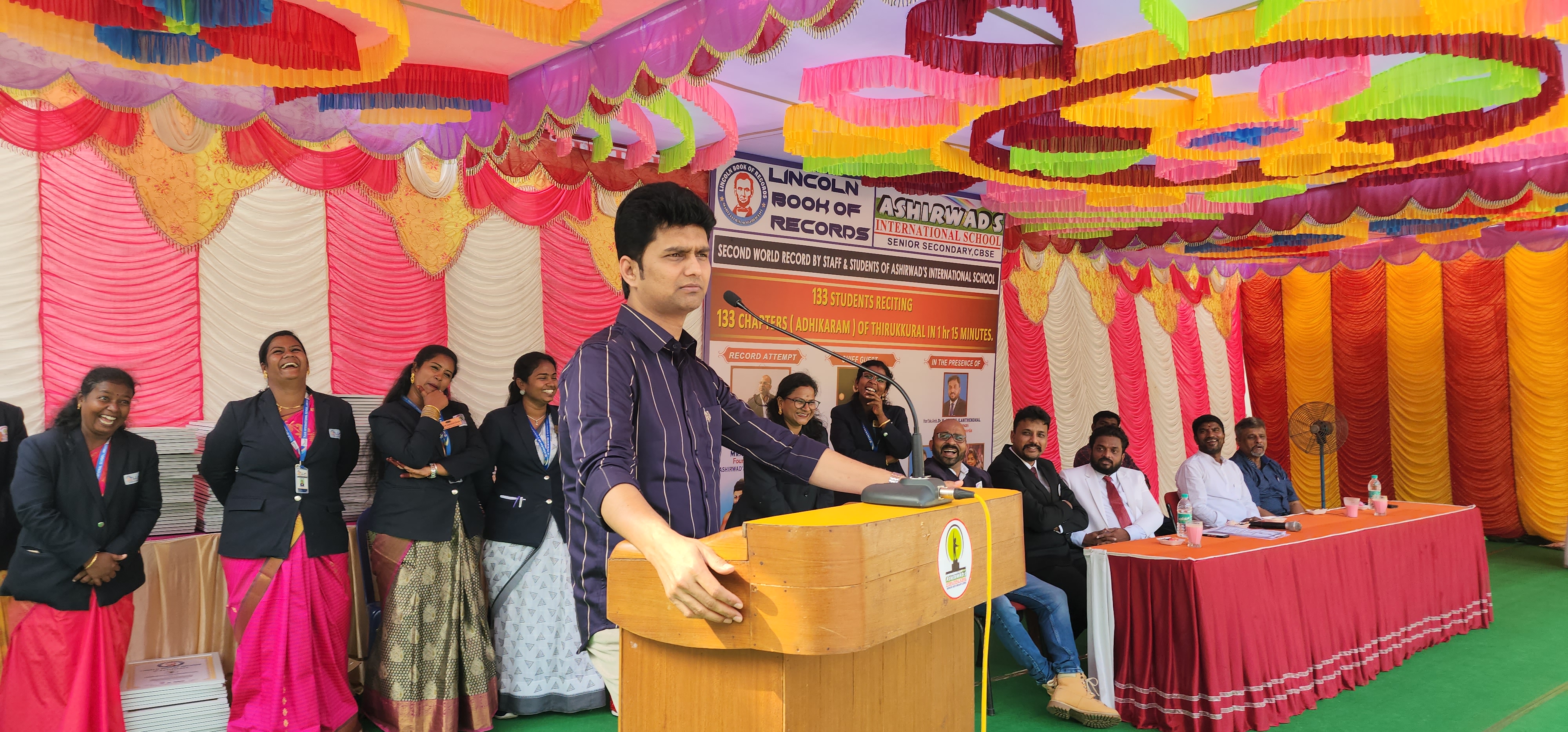 WORLD RECORD ATTEMPT BY STAFF & STUDENTS OF ASHIRWAD'S INTERNATIONAL SCHOOL. 133 ASHIRWADIAN'S RECITING 133 CHAPTERS (ADHIKARAM) OF THIRUKKURAL IN 66 MINUTES.