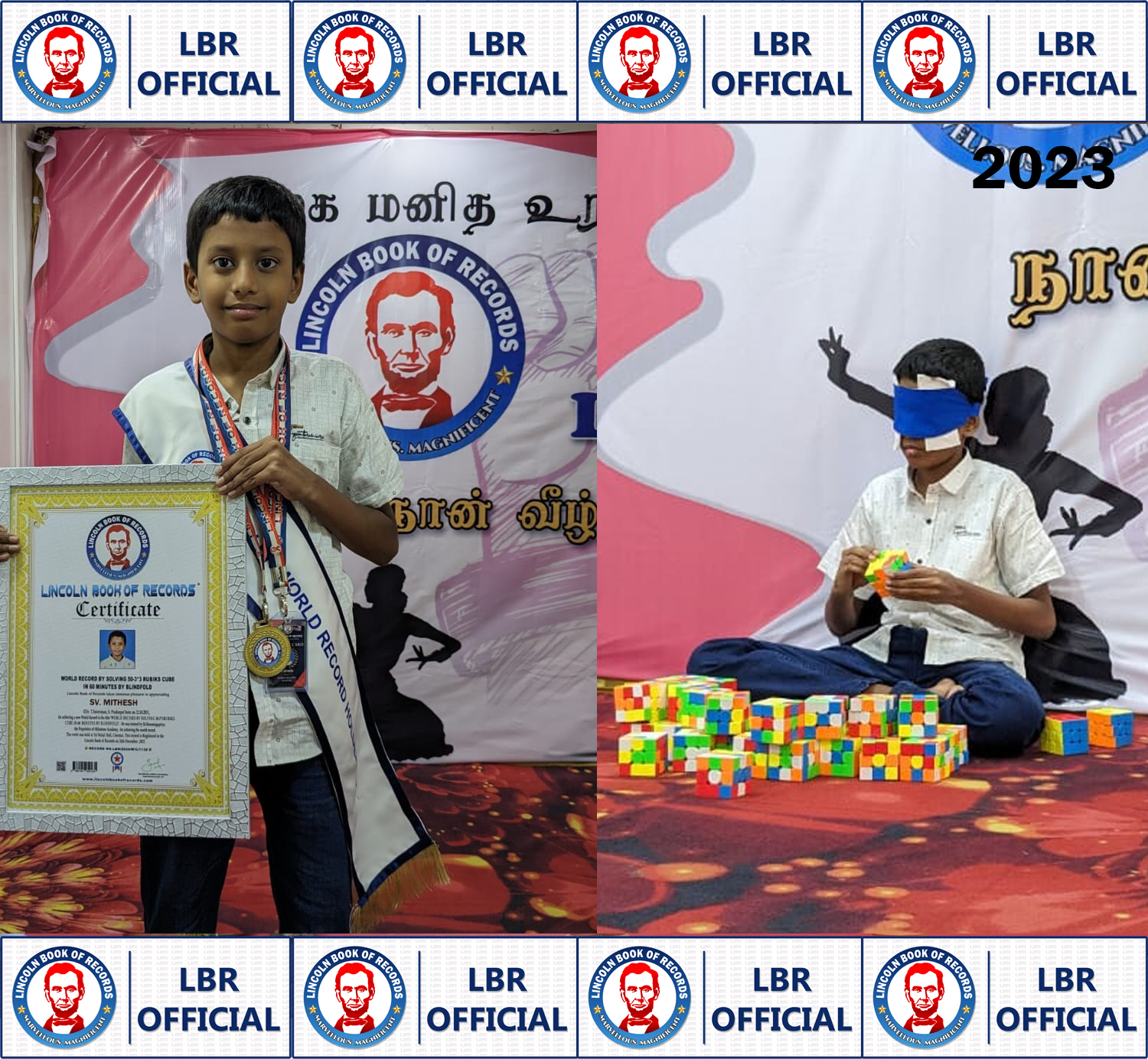 World record by Solving 50-3*3 Rubiks Cube  in 60 minutes by blindfold