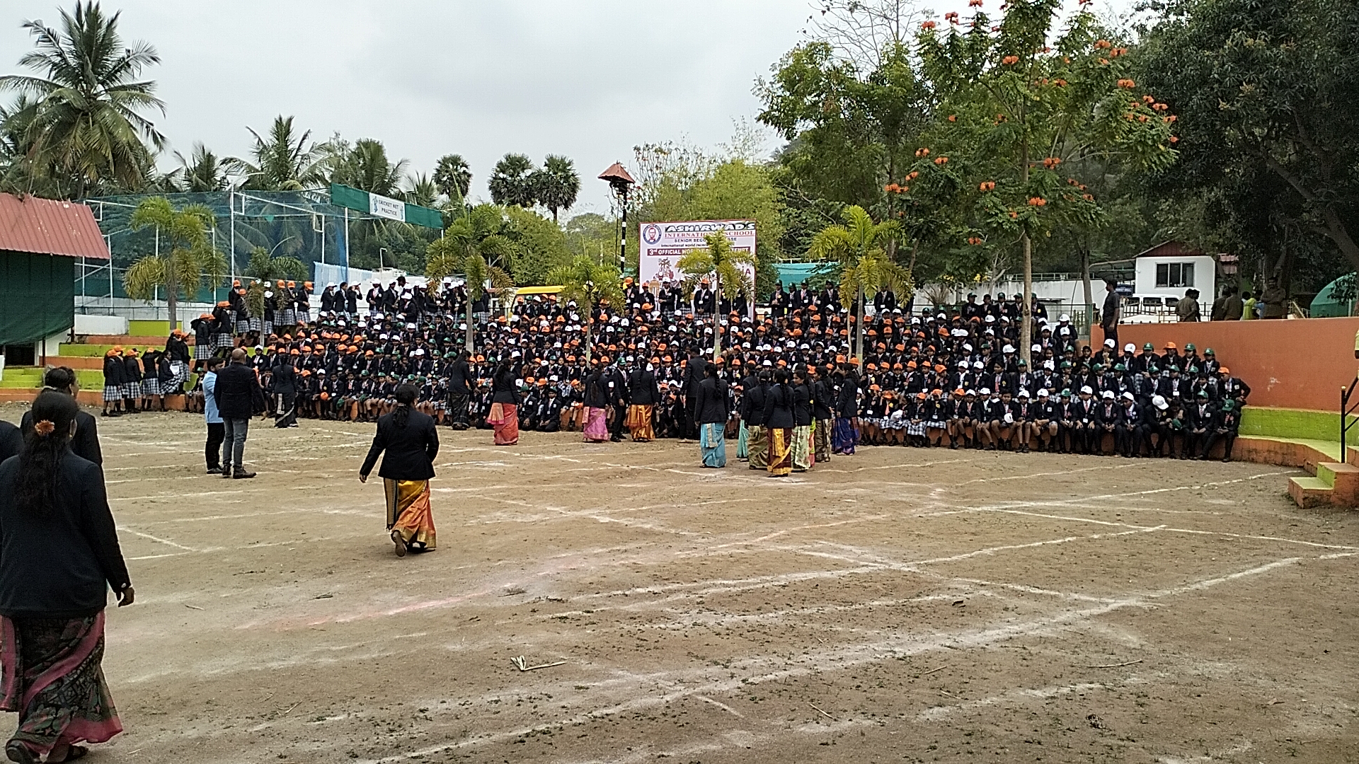 "For the First Time on India's 74th Republic day Ashirwad's International School  students reciting 465 articles of Indian constitution in many Indian Languages  and standing in the human portrait of Indian map"