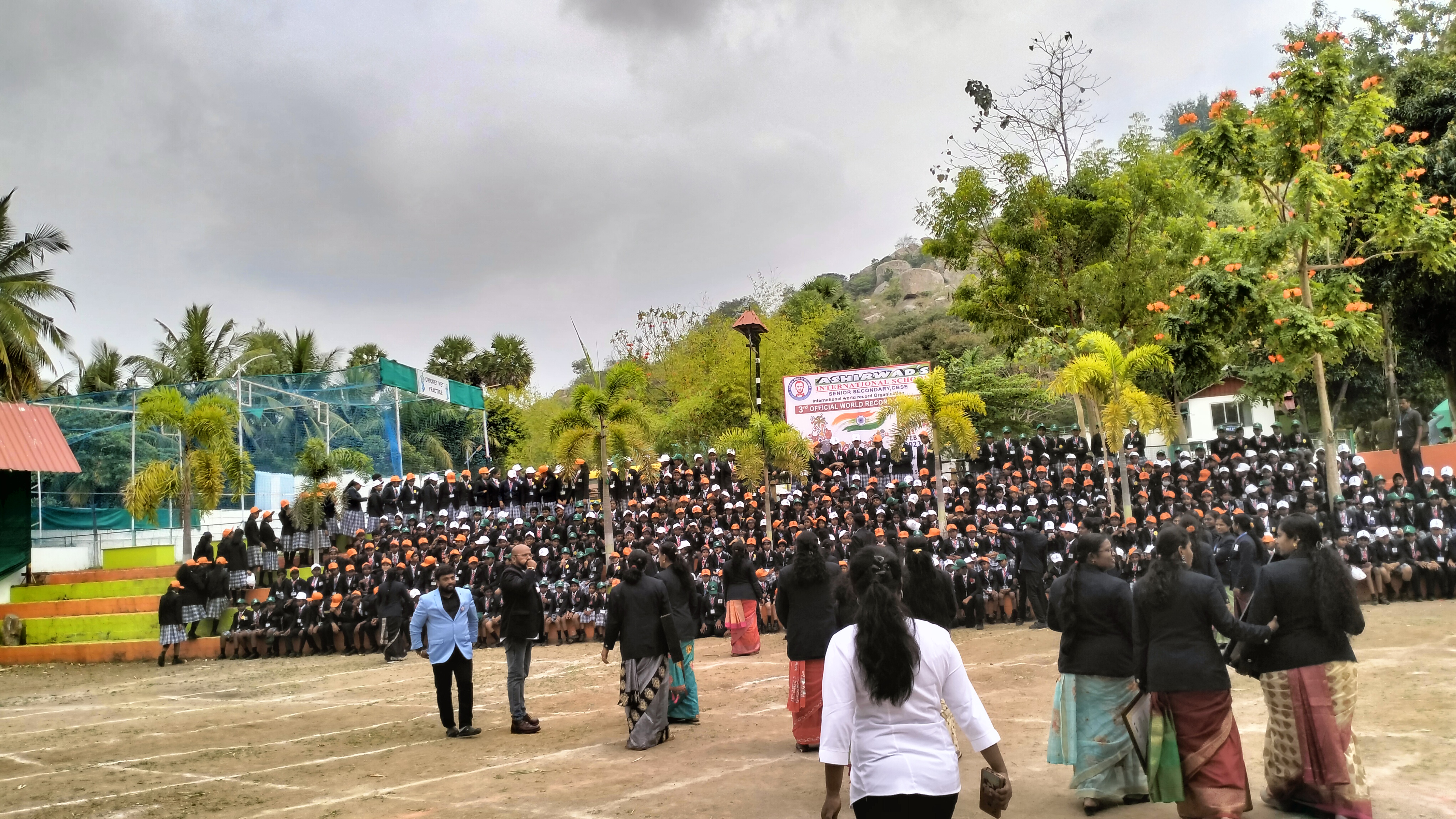 "For the First Time on India's 74th Republic day Ashirwad's International School  students reciting 465 articles of Indian constitution in many Indian Languages  and standing in the human portrait of Indian map"