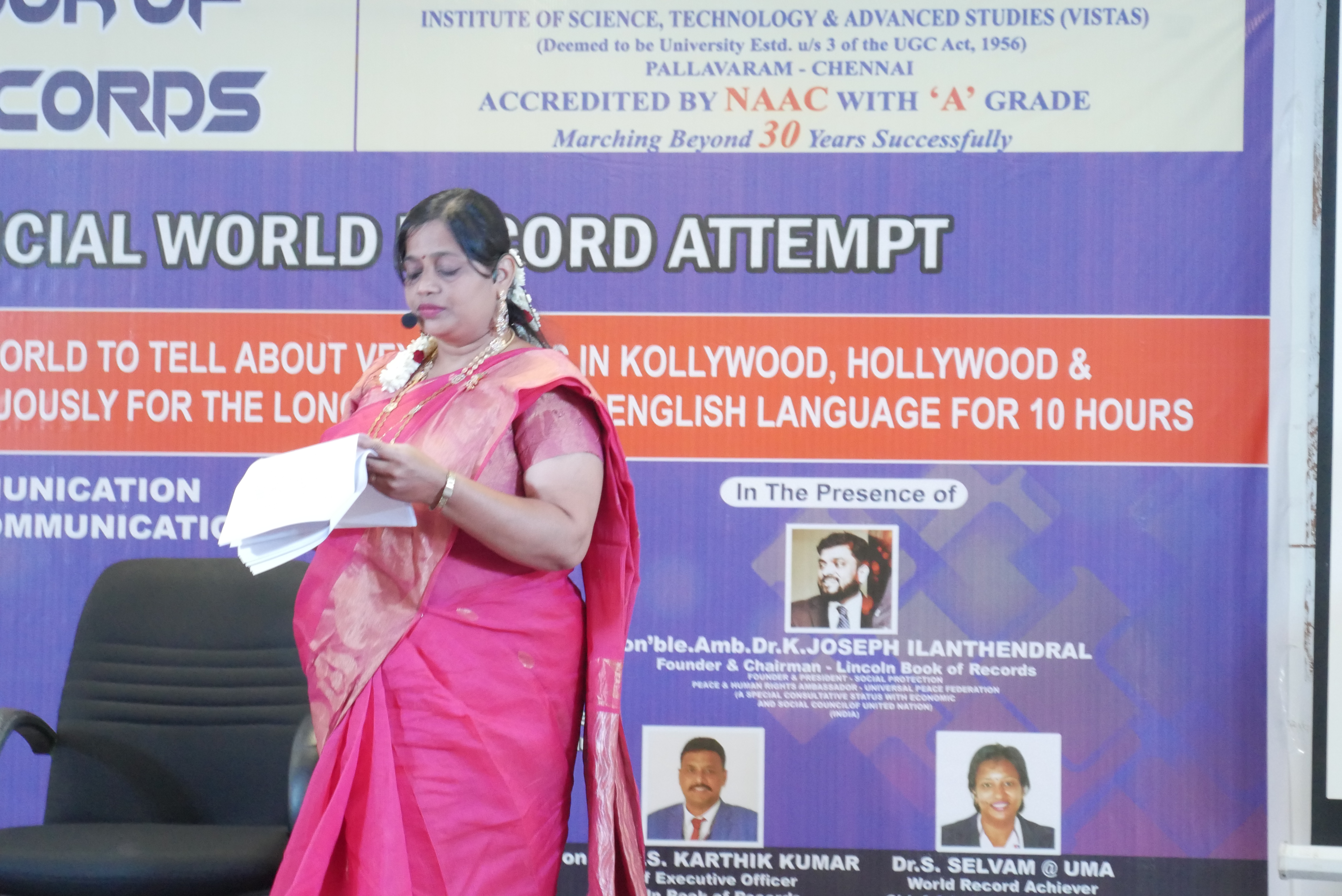 FIRST WOMAN IN THE WORLD TO SPEAK ABOUT VFX EFFECTS IN KOLLYWOOD, HOLLYWOOD, BOLLYWOOD MOVIES CONTINUOUSLY FOR THE LONGEST PERIOD IN ENGLISH LANGUAGE FOR 10 HOURS.