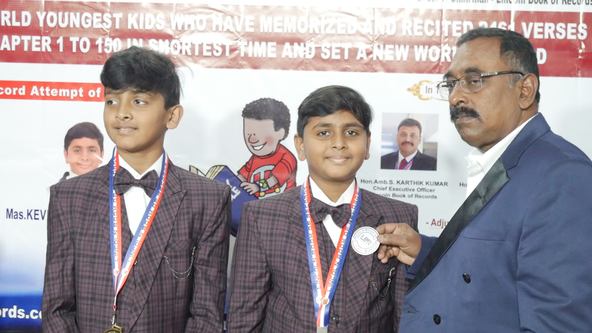 First time in the world youngest Kids who have memorized and recited 2461 Verses  from Psalms chapter 1 to 150 in shortest time and set a New World record