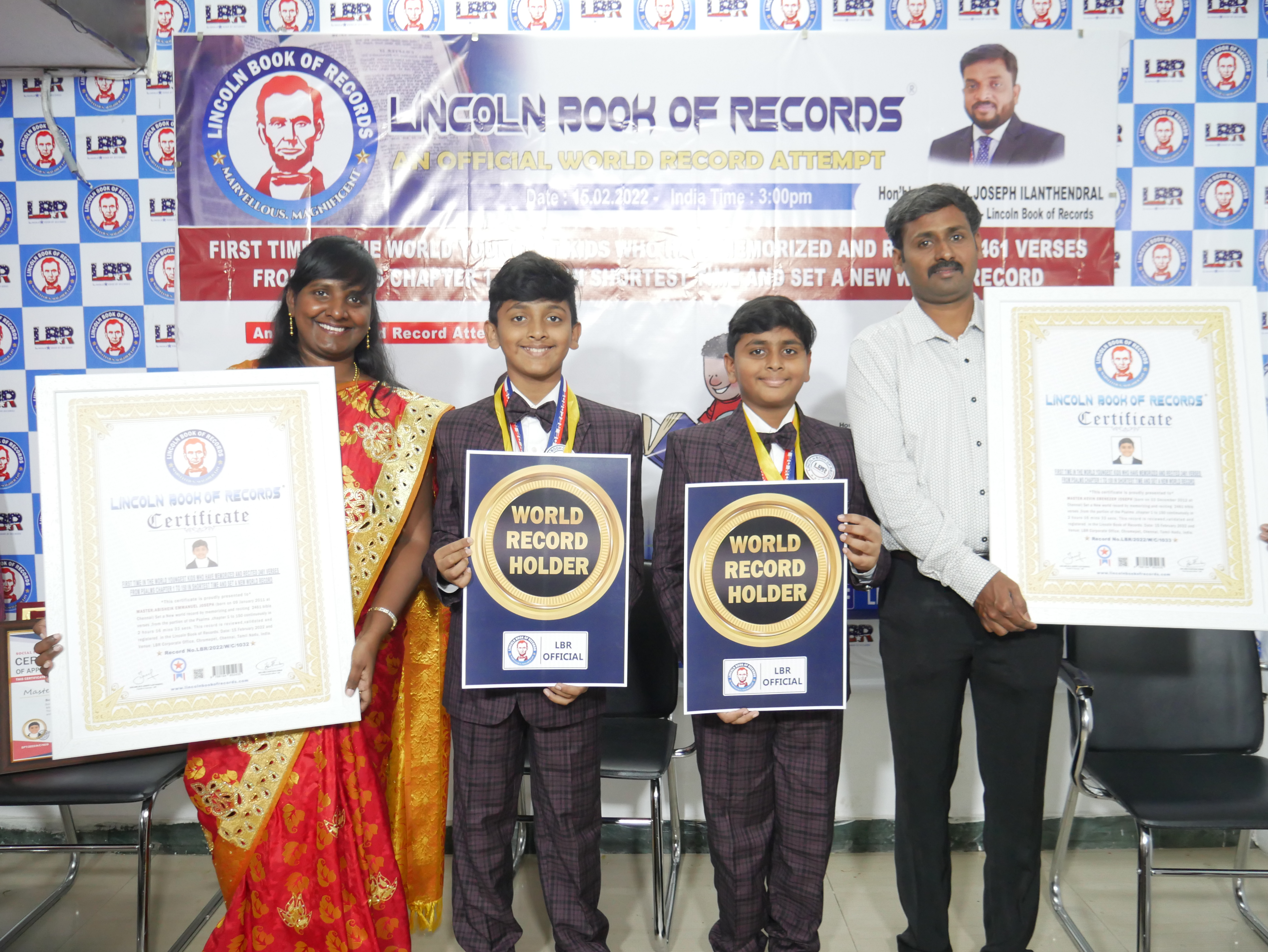 First time in the world youngest Kids who have memorized and recited 2461 Verses  from Psalms chapter 1 to 150 in shortest time and set a New World record