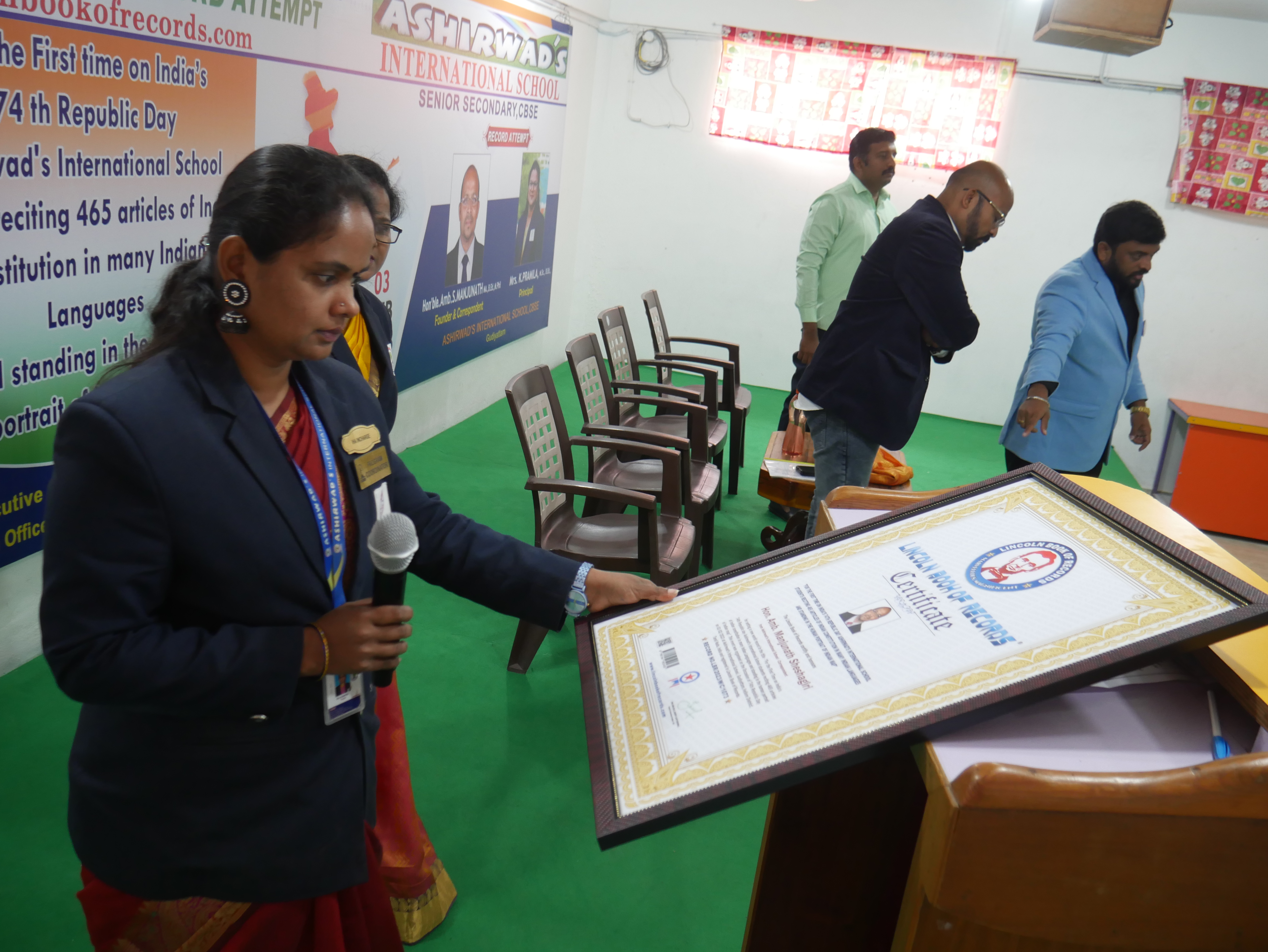 "For the First Time on India's 74th Republic day Ashirwad's International School  students reciting 465 articles of Indian constitution in many Indian Languages  and standing in the human portrait of Indian map"