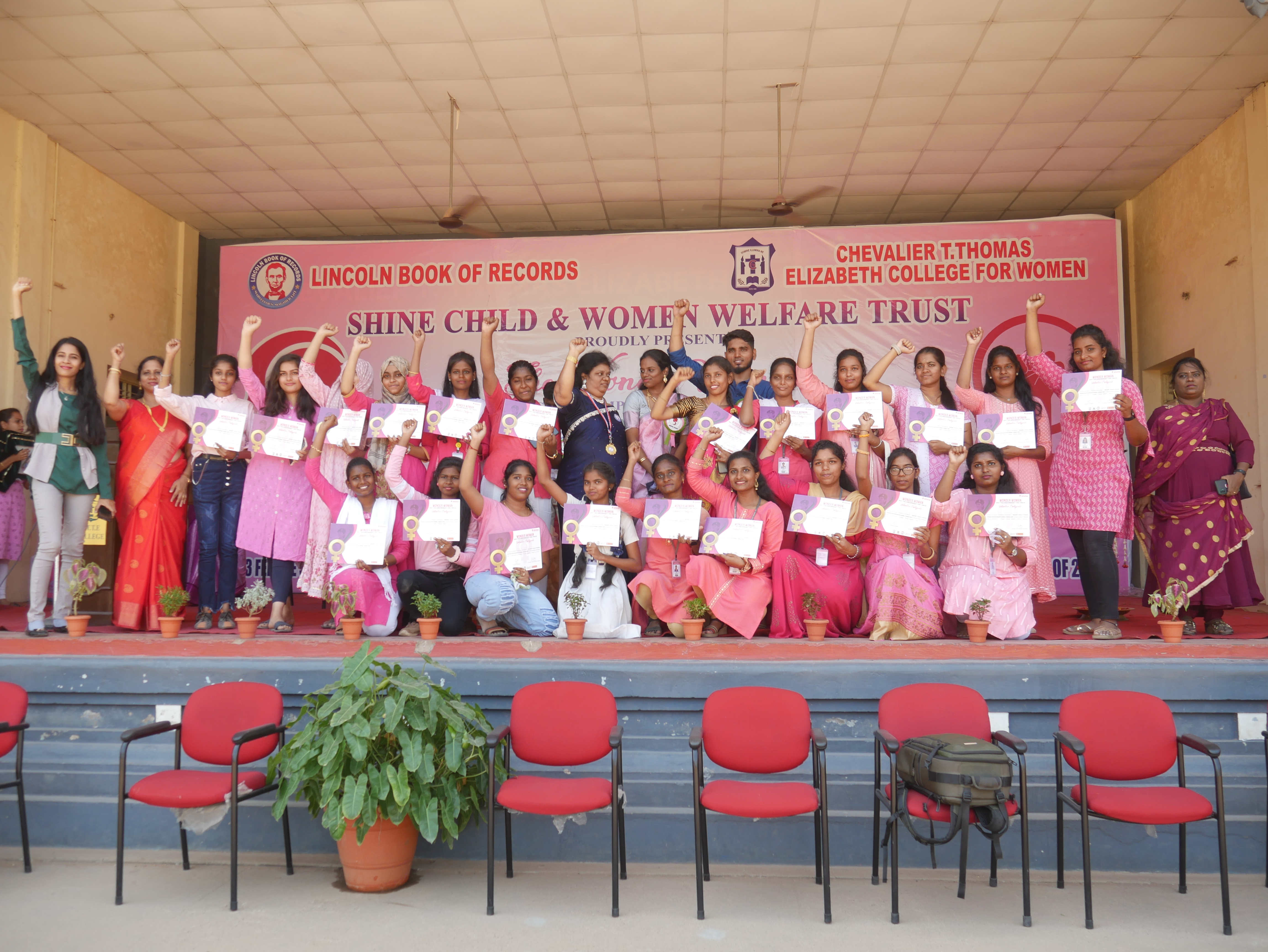 2023 female students unitedly flaunting at "The Women Empowerment  Logo" on the occasion of International Women's Day of 2023.