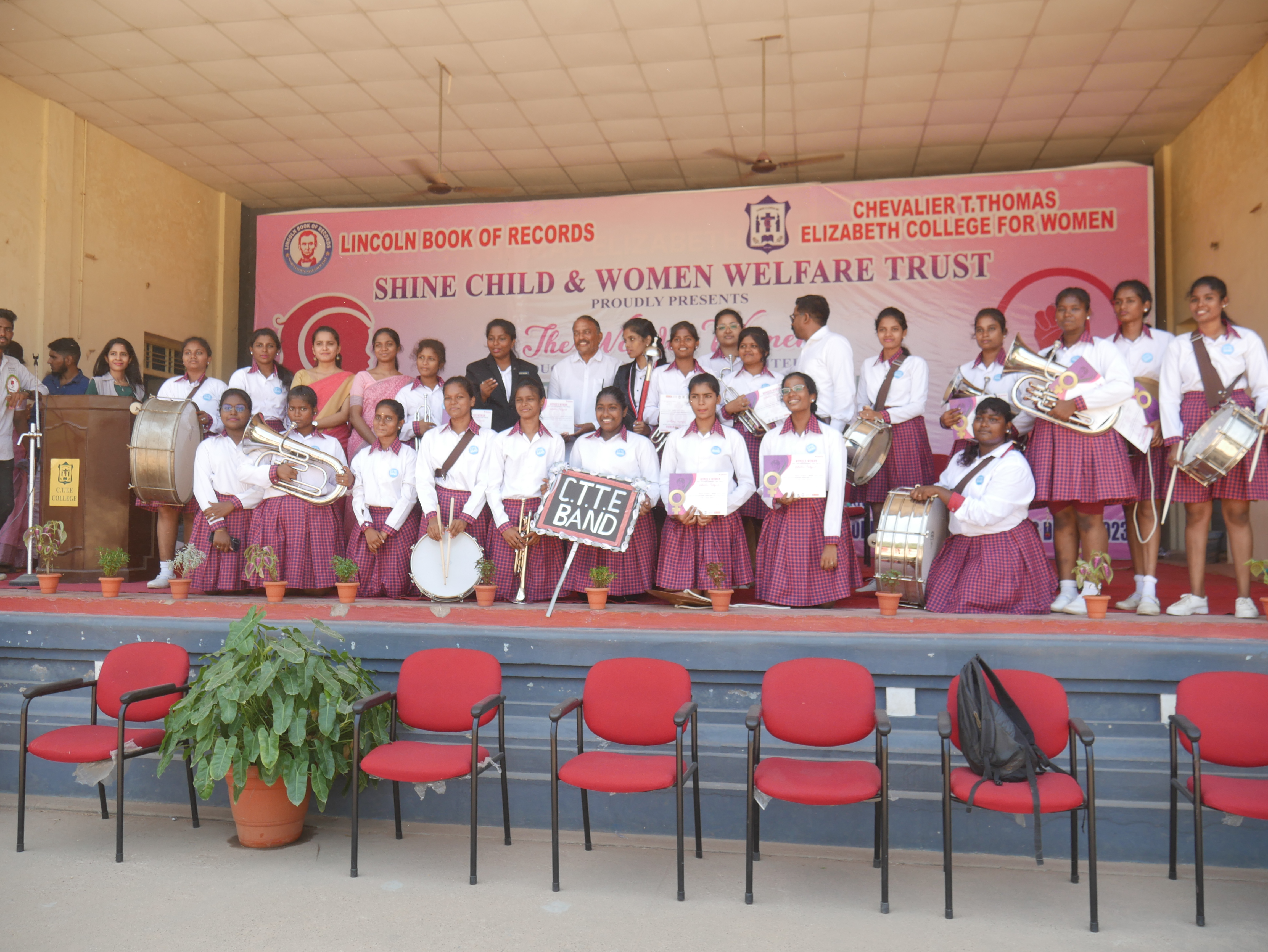 2023 female students unitedly flaunting at "The Women Empowerment  Logo" on the occasion of International Women's Day of 2023.