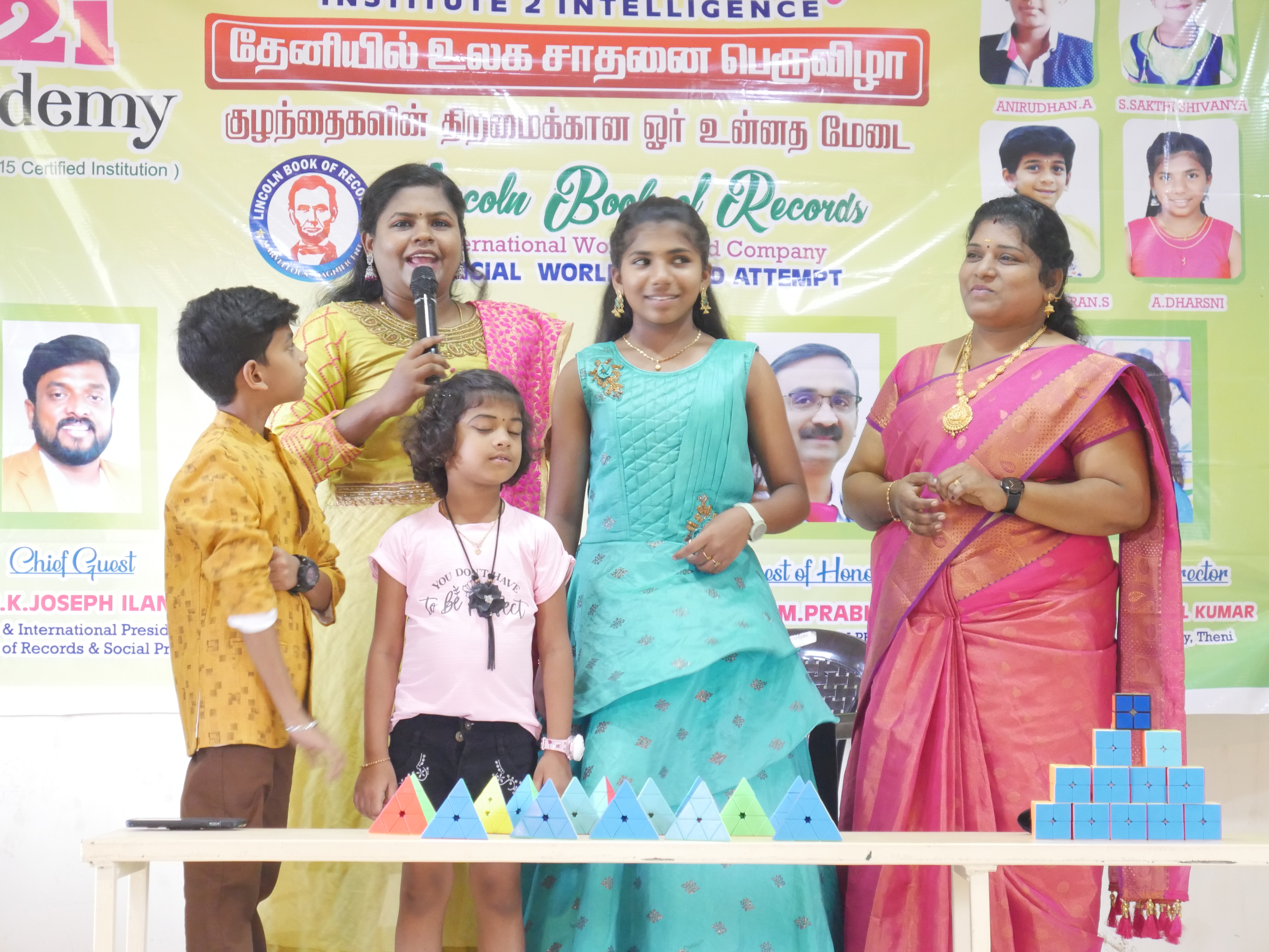 World's youngest child to solve multiple number of 3*3 Rubik's Cube  by solving maximum number of arithmetic sums using ABACUS  mental arithmetic method simultaneously in 08 minutes.