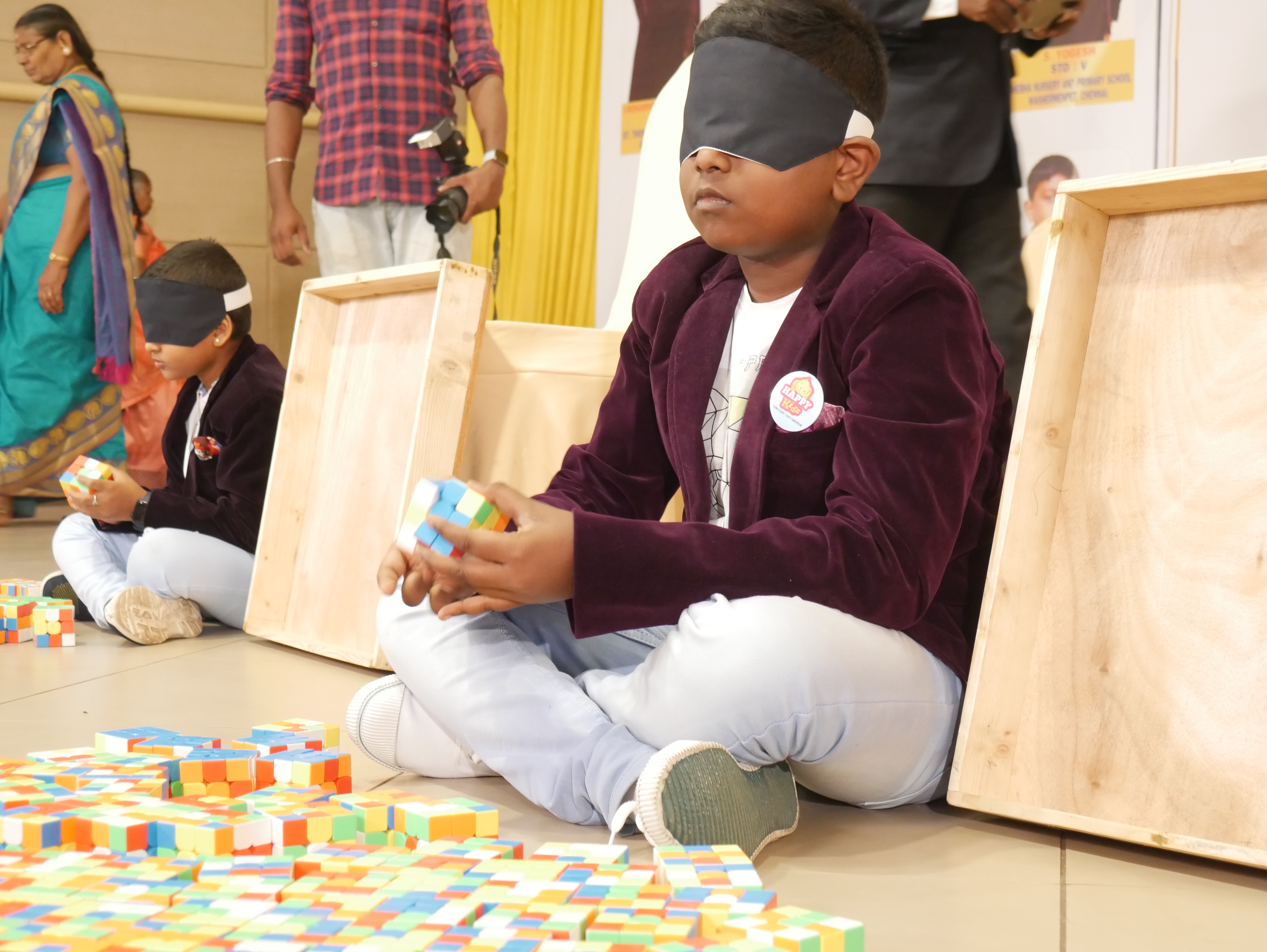 "World record by solving 81 - 3*3 Rubik’s cube and arranging them in  no.76 on occasion of our 76th independence day celebration by  blindfolded using Mid Brain Activation Technique in least time"