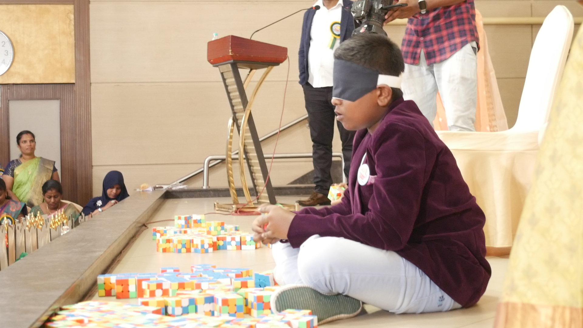 "World record by solving 81 - 3*3 Rubik’s cube and arranging them in  no.76 on occasion of our 76th independence day celebration by  blindfolded using Mid Brain Activation Technique in least time"