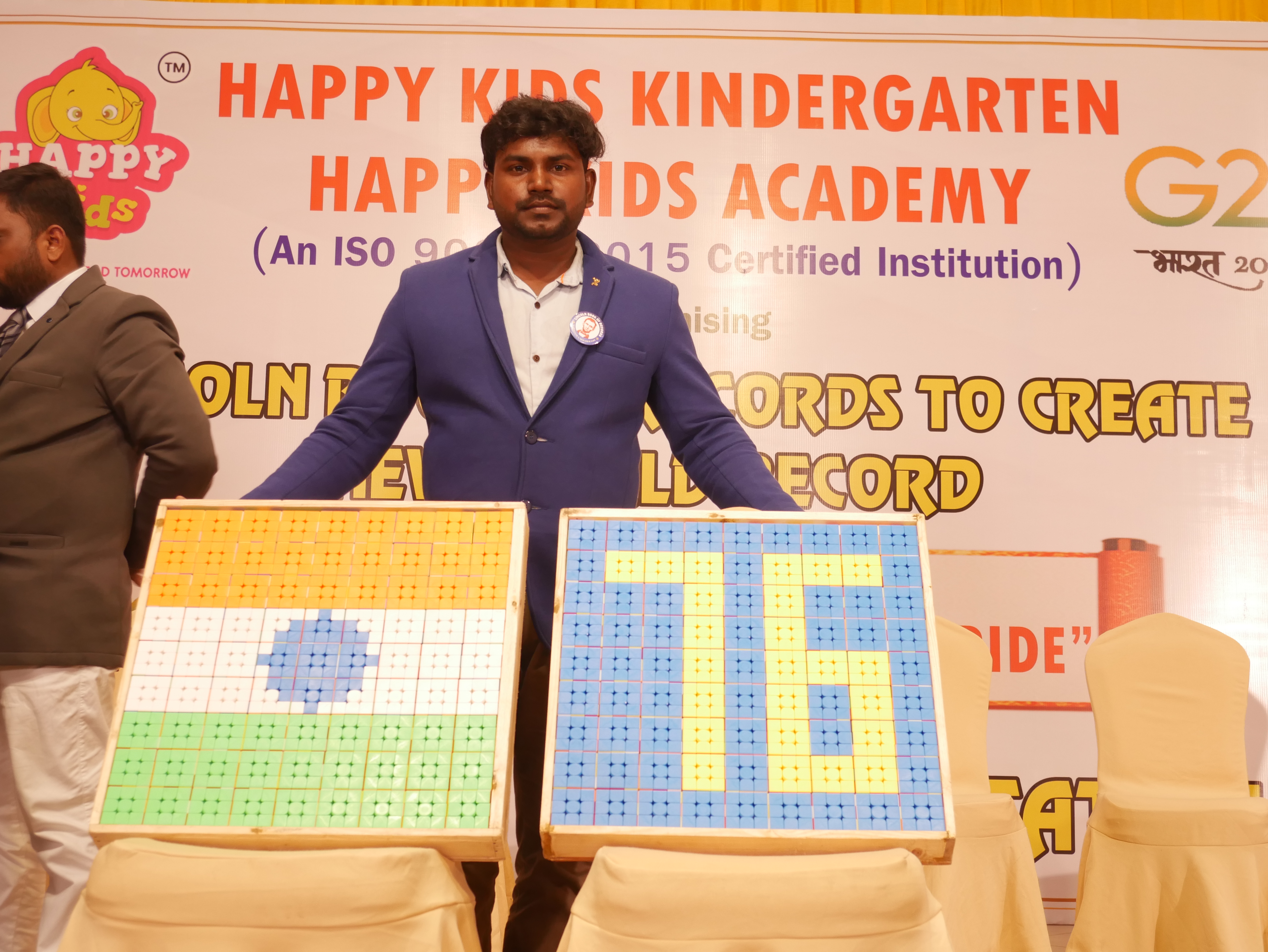 "World record by solving 81 - 3*3 Rubik’s cube and arranging them in  no.76 on occasion of our 76th independence day celebration by  blindfolded using Mid Brain Activation Technique in least time"