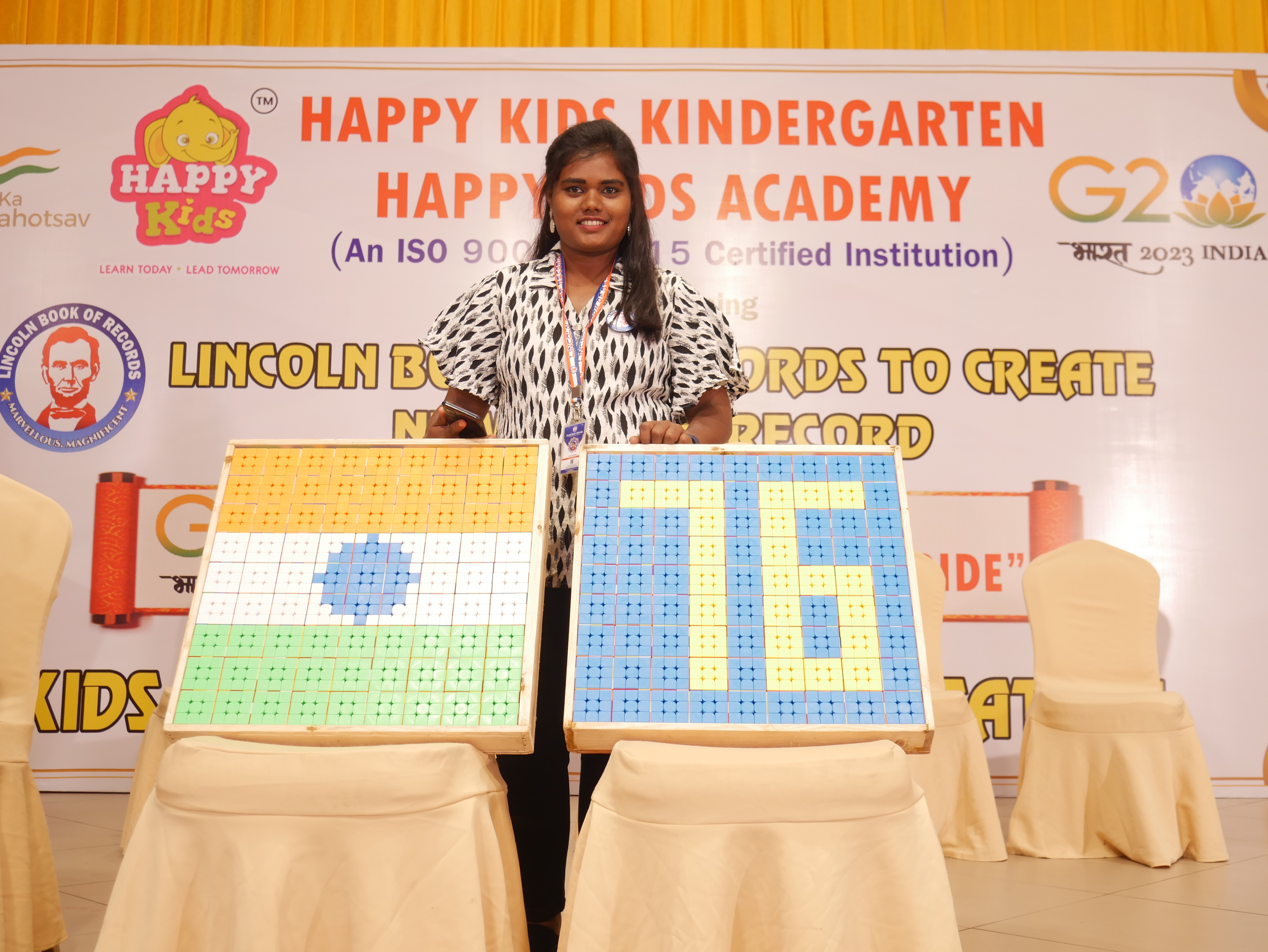 "World record by solving 81 - 3*3 Rubik’s cube and arranging them in  no.76 on occasion of our 76th independence day celebration by  blindfolded using Mid Brain Activation Technique in least time"