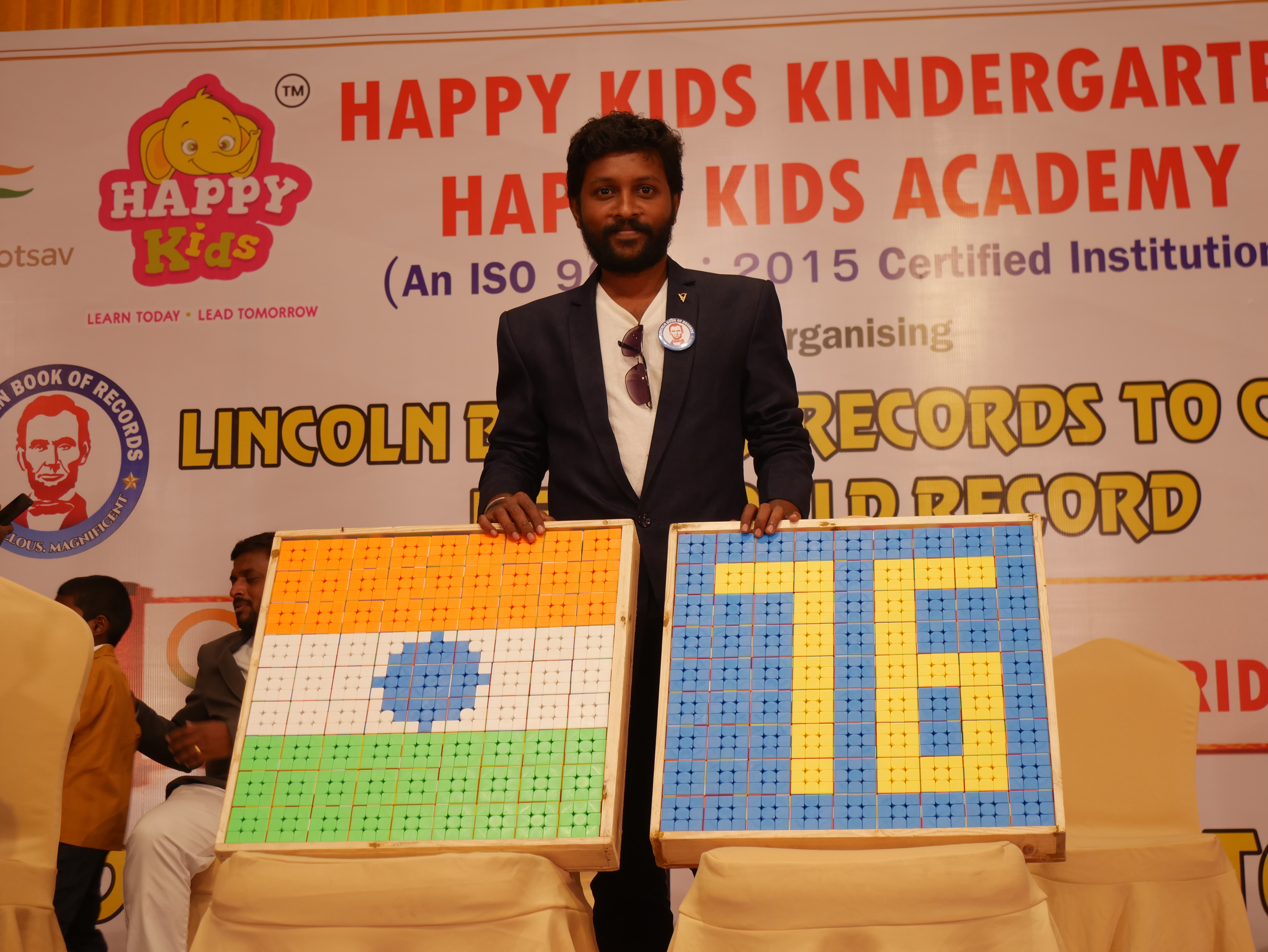 "World record by solving 81 - 3*3 Rubik’s cube and arranging them in  no.76 on occasion of our 76th independence day celebration by  blindfolded using Mid Brain Activation Technique in least time"