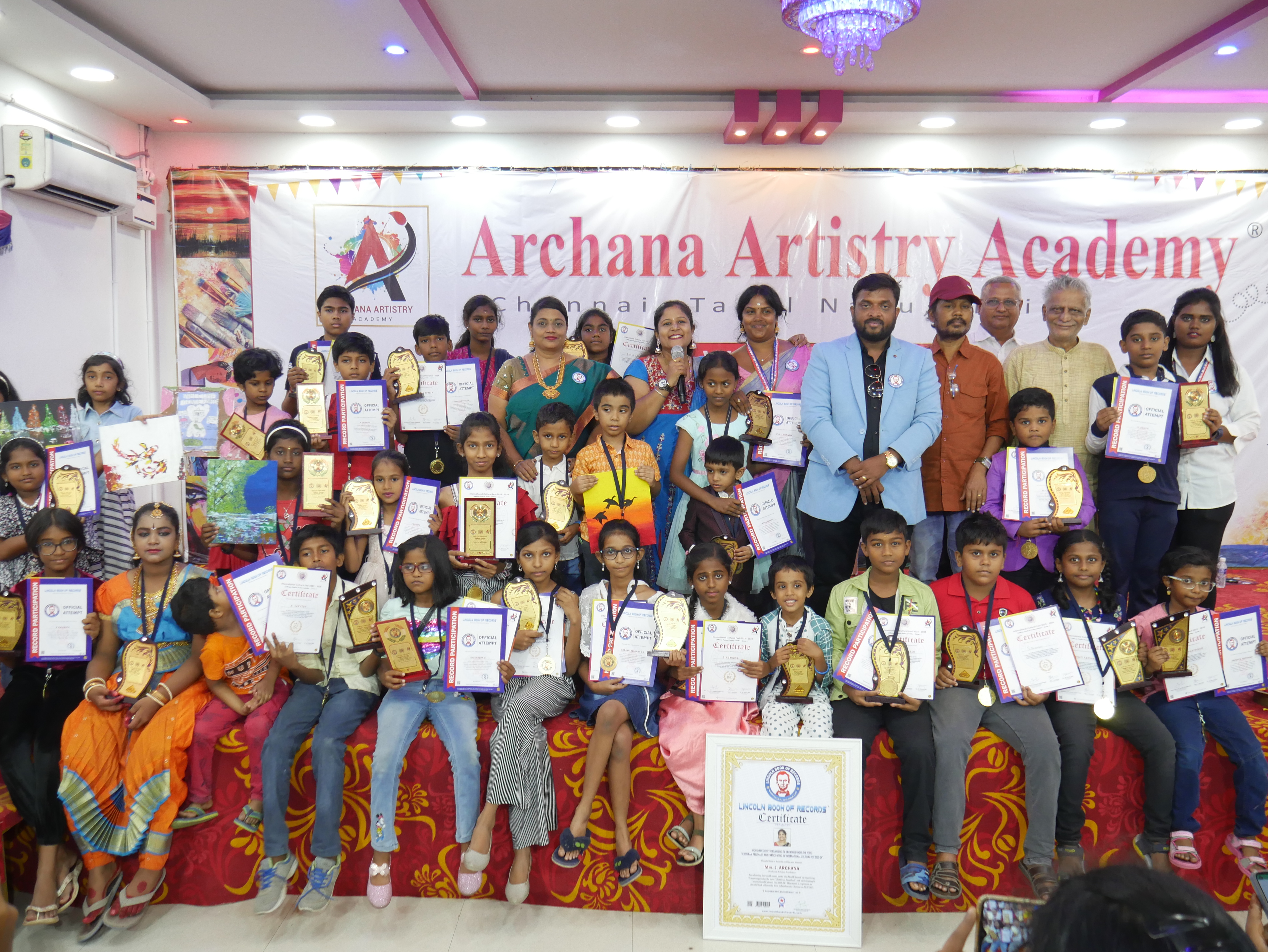 World Record by organising 76 drawings under the topic  " Chithiram Pesuthadi" and participating in "International Cultural Fest 2023-24".