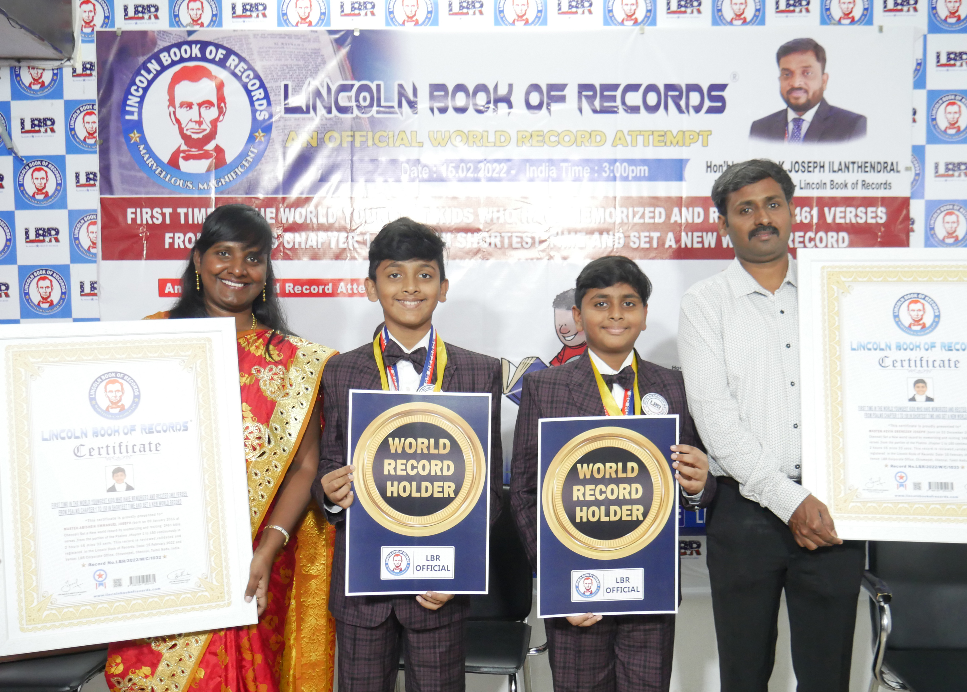 First time in the world youngest Kids who have memorized and recited 2461 Verses  from Psalms chapter 1 to 150 in shortest time and set a New World record