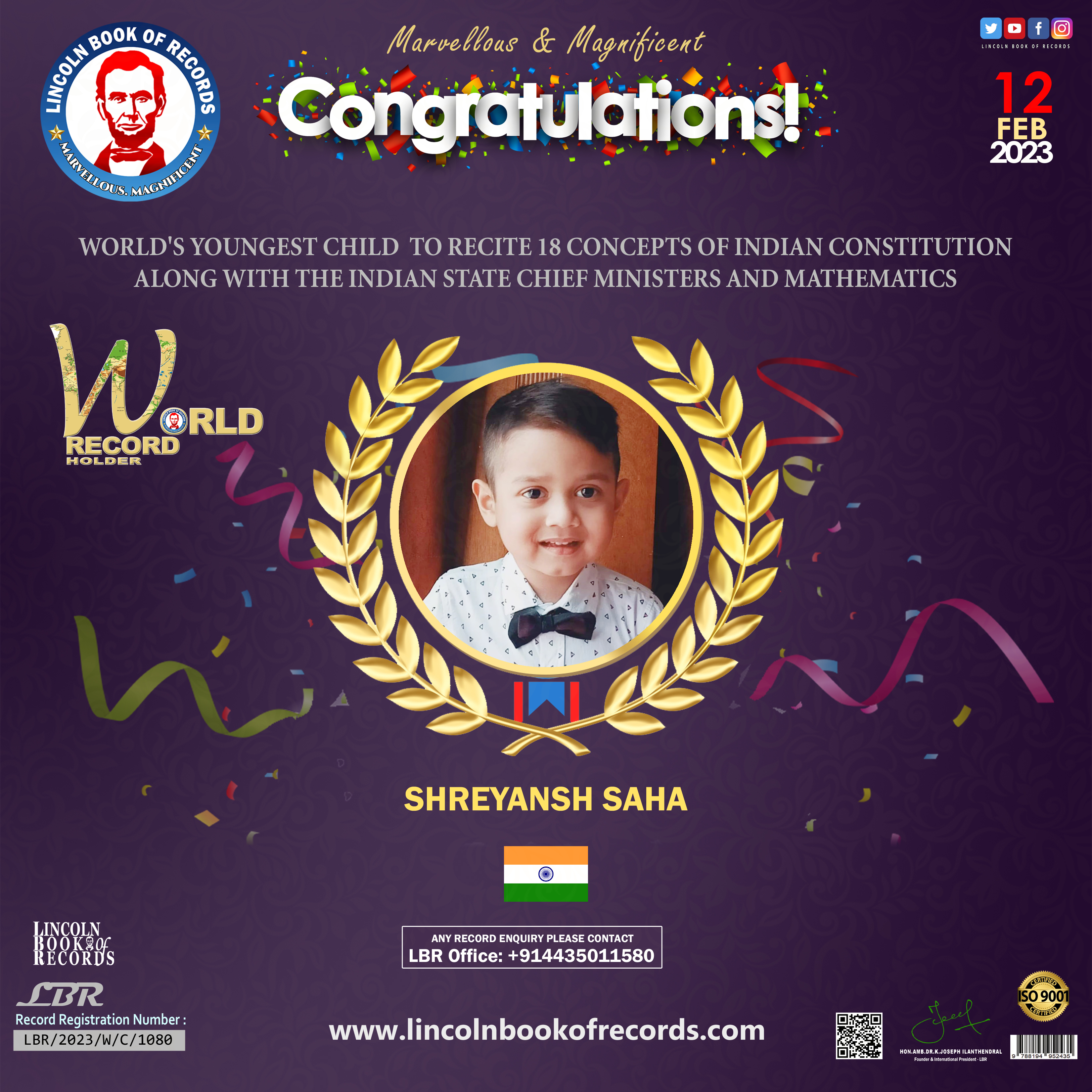 World's youngest child  to recite 18 concepts of Indian Constitution  along with the Indian State Chief ministers and mathematics
