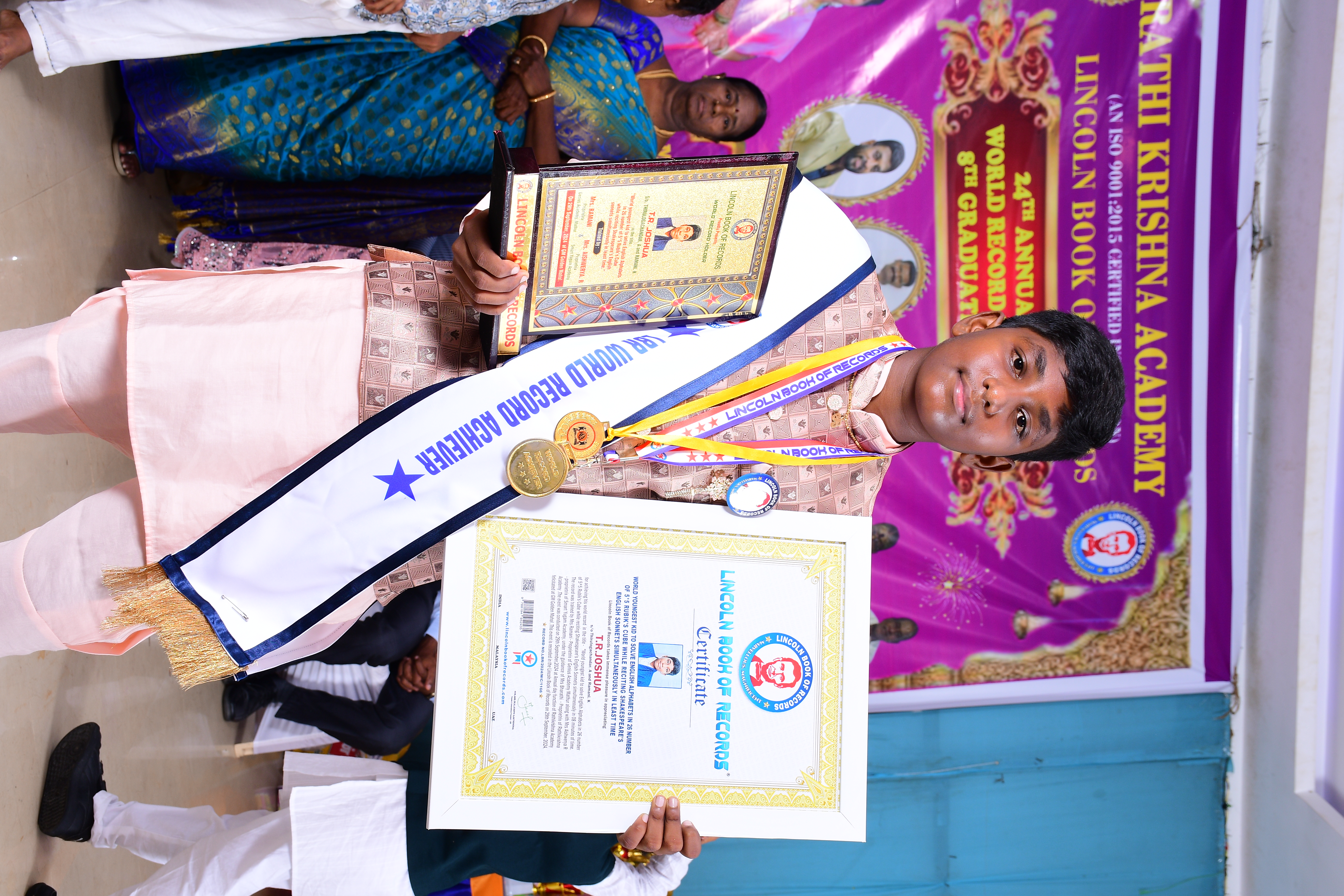 World youngest kid to solve English Alphabets in 26 number of 5*5 Rubik's Cube while reciting Shakespeare's English sonnets simultaneously in 6 minutes of time.