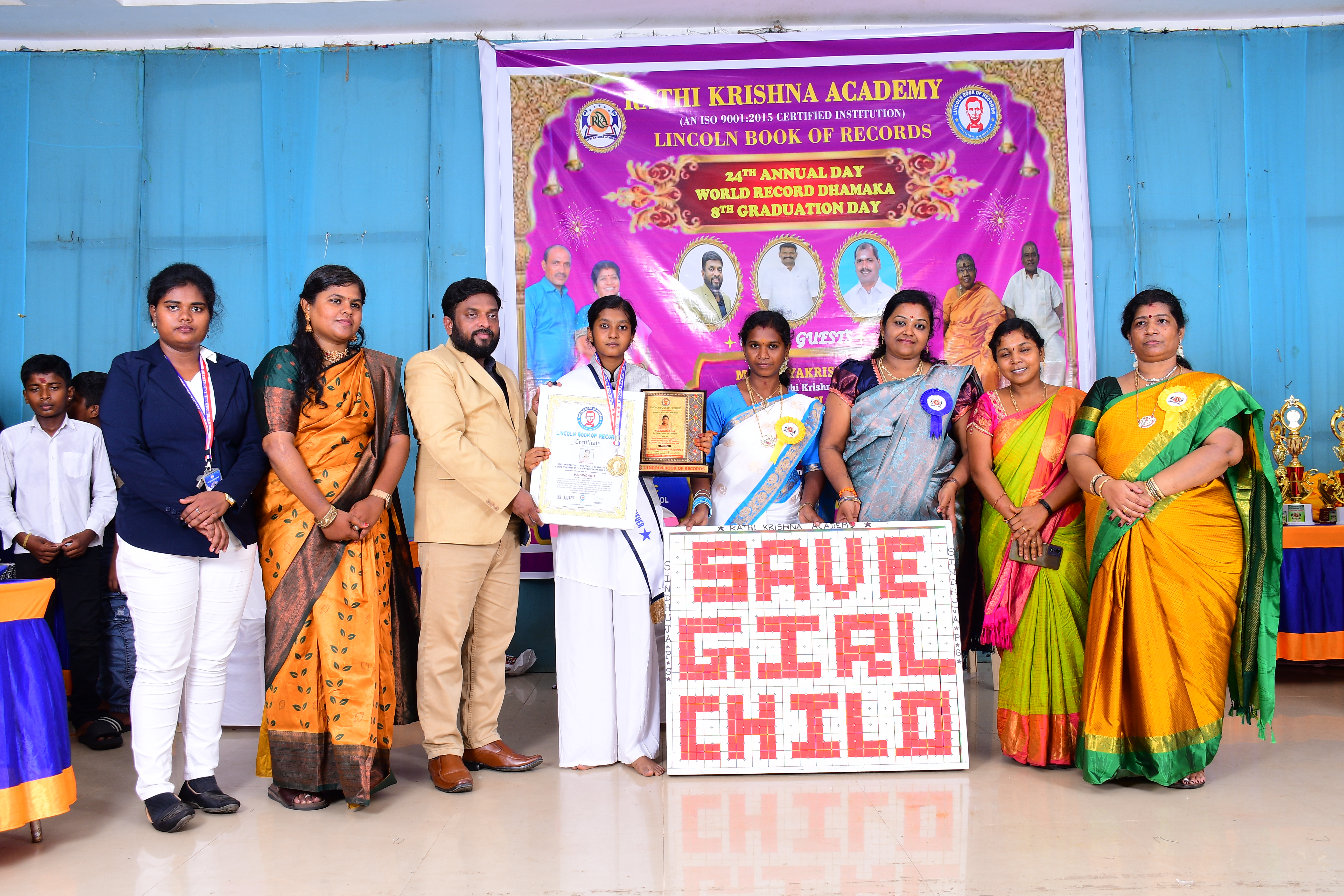 World record by creating a portrait on Save Girl Child by solving 270 number of 2*2 Rubik's Cube in one hand in 40 minutes of time.
