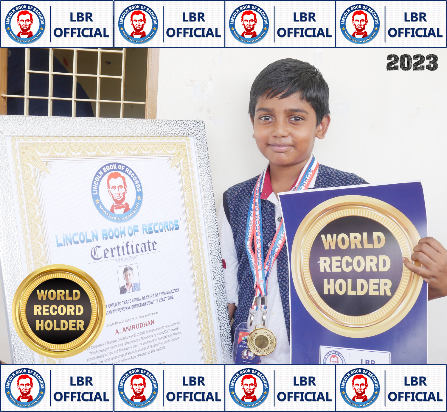 World's youngest child to trace spiral drawing of Thiruvalluvar  by reciting 1330 Thirukural simultaneously in least time.