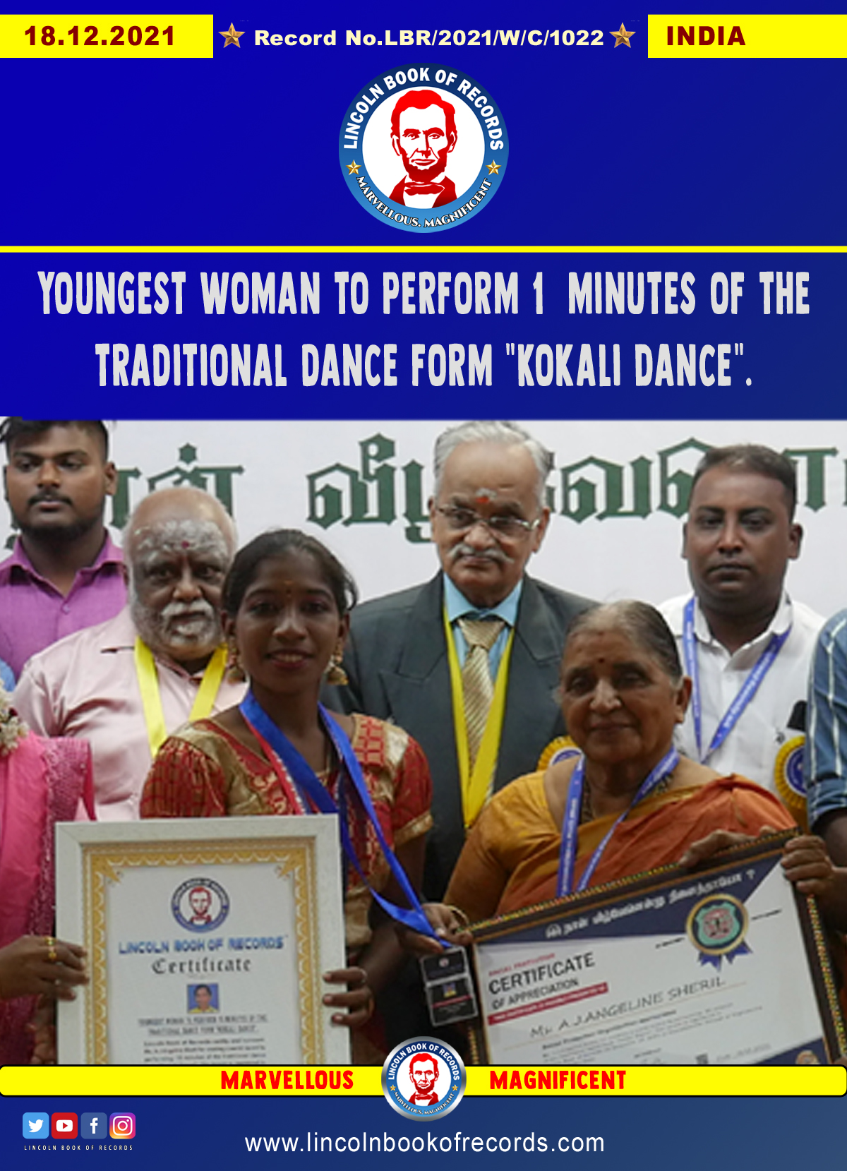 Youngest woman to perform 15 minutes of the  traditional dance form "Kokali Dance".